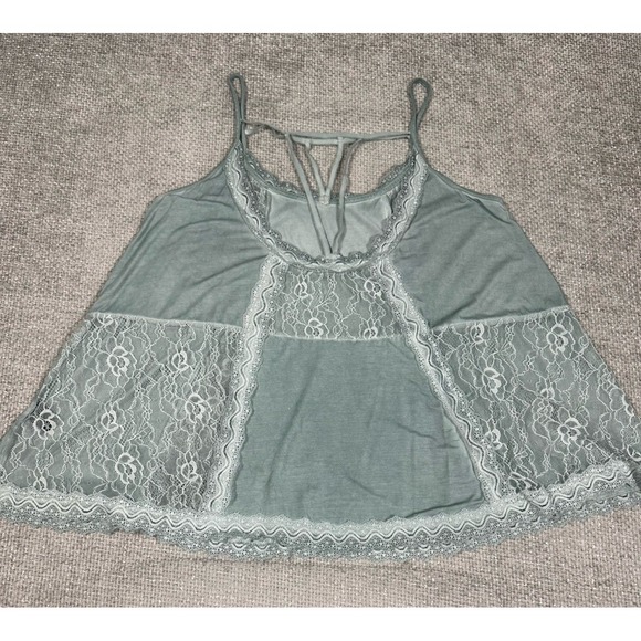 Pol Tank Top Womens Large Oversized Blue Green Lace Boho Festival Read - Picture 5 of 11
